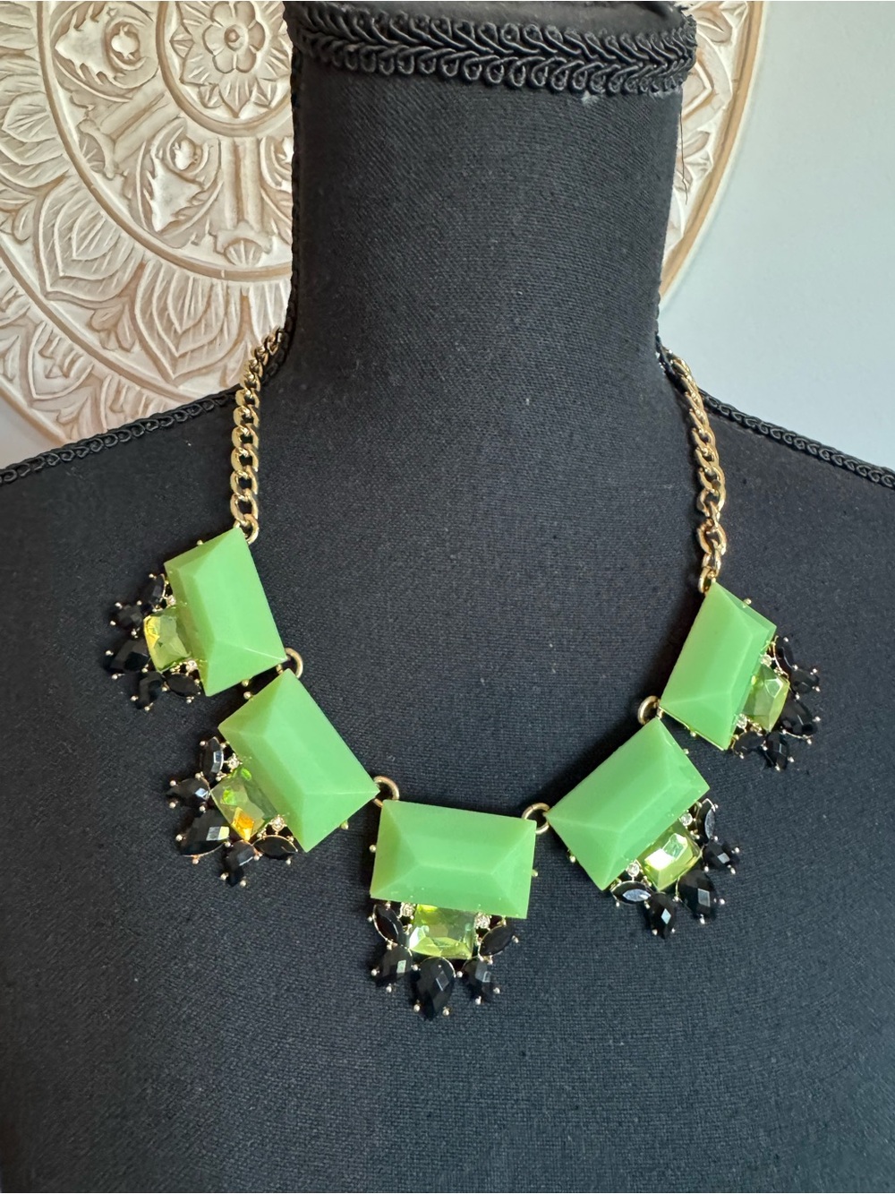 Statement Green and gold tone Necklace